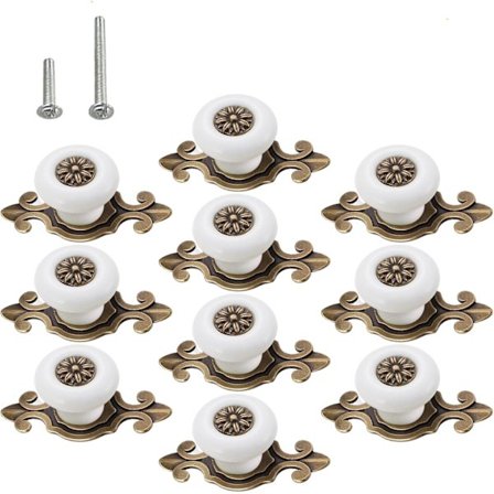 10-pack retrokeramiska knoppar, vintage byråkök kronblad skåpdrar zink
