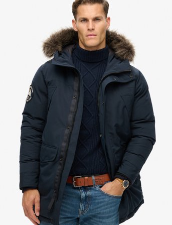 Superdry Everest Faux Fur Parka Jacket - Navy - XXL