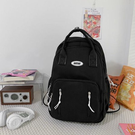 Student skolväska retro all-match skolväska kvinnlig mellanstadie gymnasium student ryggsäck stor kapacitet ryggsäck manlig-svart