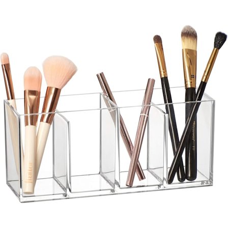 Akryyli 4 lokeroinen kosmetiikkajärjestäjä, läpinäkyvä muovinen meikkisiveltimen pidike, kylpyhuoneen peilikaapin säilytys meikkisiveltimille, 
