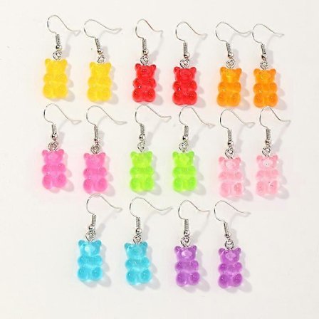 Heyone 8 Par Sæt Farverige Harpiks Slik Gummy Bear Dangle Øreringe Gave til Kvinder Piger (FMY)