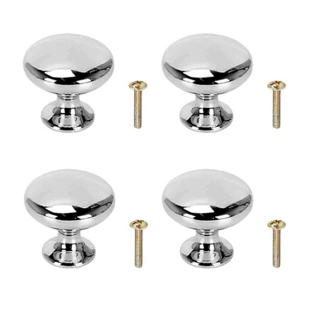 4 Sølv Skapdørknotter, Polert Krom Maskinvare Rund Sopp Dørhåndtak Knotter for Skap Garderobe Skuff (30 mm)