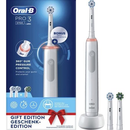 ORAL-B Pro 3 eltandborste - 3 borsthuvuden ingår - vit - sladdlös