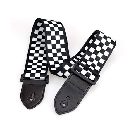 Svart-hvitt rutete bomullsgitarstropp Komfortabel og pustende gitarstropp Egnet for elektrisk gitar Akustisk gitar Havsgitar
