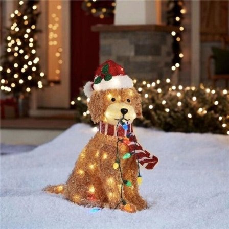 Goldendoodle Julelys LED Fluffy Doodle Hund Dekoration