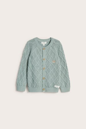 Newbie | Strikket cardigan med bamse | Turkis