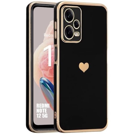 Skyddande skal - E.F.CONNECTION - Xiaomi Redmi Note 12 5G - Hjärtmönster - Svart - Silikon