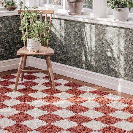 Hochflorteppich Kariert Chessie Rost/Naturweiß Quadratischer Oeko-Tex