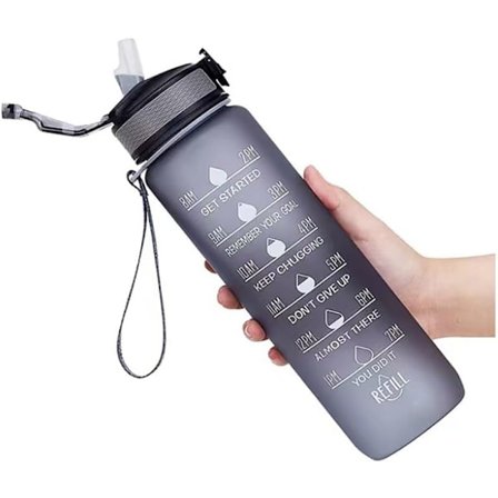 1L Motiverende Vannflaske med Tidsmarkør & Sugerør - 887ml Lekkasjesikker Sportsflaske for Gym, Fotturer, Sykling, Kontor & Skole