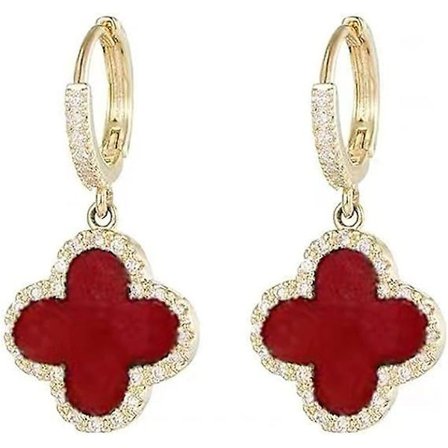 Guld Hängande Örhängen, 14k Guldpläterade Små Huggie Creoler Med Berlocker Fyrklöver, Fina Hängande Örhängen För Kvinnor, Resin Cubic Zirc