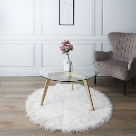 Lågt Bord - Home Deco Factory - Rund - Glas Och Trä - Brun Och Transparent - 80 X 80 Cm