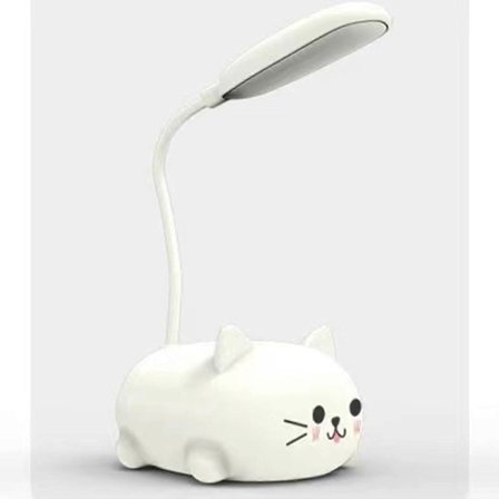 LED-pöytävalaisin lapsille, söpö kissa-lamppu USB ladattava lukuvalo, kannettava LED-pöytävalaisin (valkoinen)