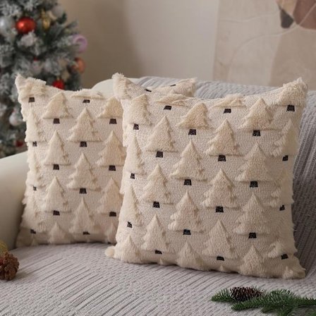 Jul Kuddfodral 45x45 cm, tvådelat set, beige julgranskuddfodral, vinterhelgsdekorationer för soffa och vardagsrum.