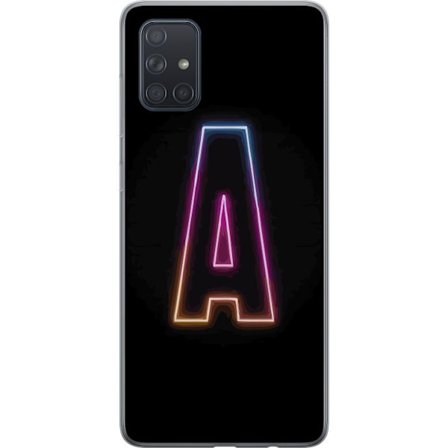 Kompatibel Mobilcover til Samsung Samsung Galaxy A71 Minimalistisk neonbogstav A i regnbuefarvet lys mod sort baggrund i moderne typografisk stil