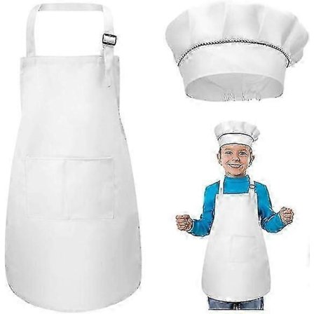 Kokkehatt og justerbart forkle-sett for barn med 2 lommerKompatibel med baking og matlaging