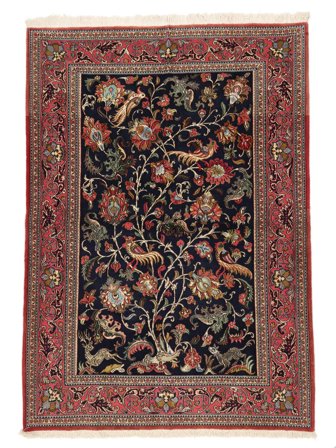 Qum Kork/Silk Rug 139X196 Black/Dark Red Wool, Persia