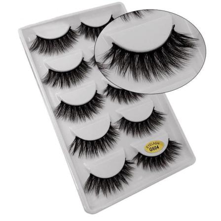 5-par Lösögonfransar - 3d Faux Mink (g-604) Svart