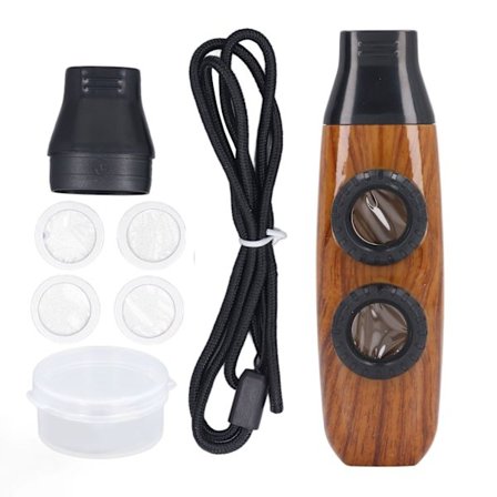 Kazoo Fløjte Dobbelt Hul Fløjte Justerbart Musikalsk Vindinstrument med Membran til Spil Performance Træfarve