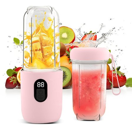 Bærbar elektrisk juicer og blender 500ml - med digitalt display, højt juiceudbytte, perfekt til at lave smoothies, juice og blandede frugter.