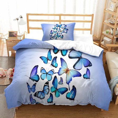 Sommerfugl Sengetøy 2-delt Sett 3D Dynetrekk med Putetrekk Sengetøy Sett med Glidelåslukking Hypoallergenisk Mykt Mikrofiber Dynetrekk Enkelt