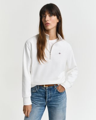 GANT - Shield bomullsgenser med half-zip til dame eggshell