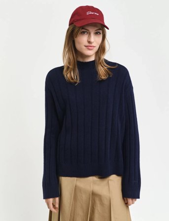 GANT Wide Ribbed Wool Stand Collar - Navy - S