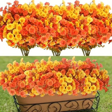 6 pakker kunstige planter – UV-bestandige eukalyptus- og morgenfrueblomster for høstdekorasjoner, bryllup, hage