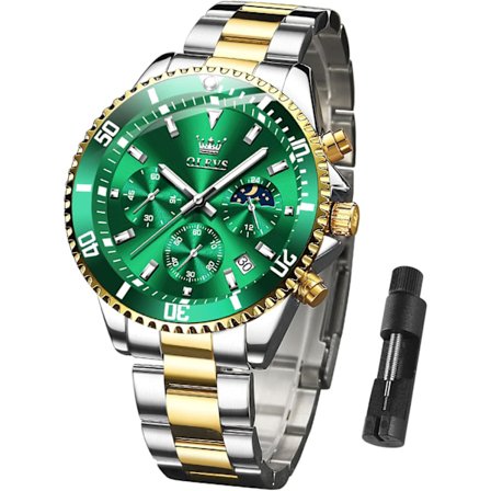 Miesten pyöreä ruostumattomasta teräksestä valmistettu iso kellotaulu viikko kvartsikello vedenpitävä (vihreä)