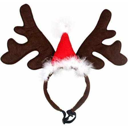 Renntiergeweih-Stirnband für Haustiere, Weihnachts-Stirnband, Elchgeweih-Stirnband mit Weihnachtsmütze für Katzen und Hunde, Weihnachts-Party-