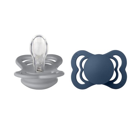 BIBS Pacifier Supreme 2 Pack Silicone Cloud/Steel Blue Size 1, Børn & Forældre, Sutter, Silikonesutter