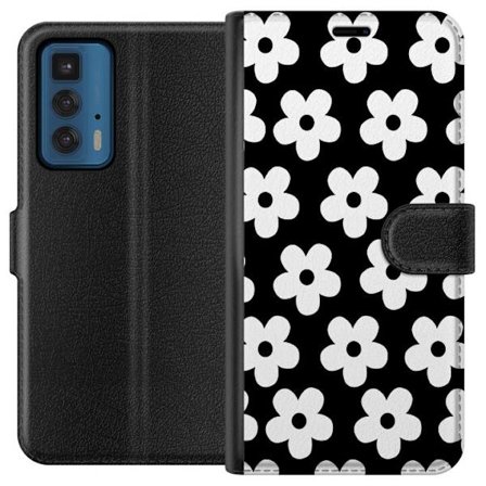 Yhteensopiva Lompakkokotelo Motorola Motorola Edge 20 Pro Mustavalkoinen kukkakuvio minimalistisessa skandinaavisessa muotoilussa, jossa voimakas kont