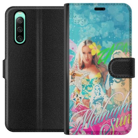 Kompatibel Tegnebogsetui til Sony Xperia 10 IV Eventyrverden med Steve, Creeper og dyr i farverig blokgrafik