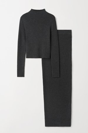 Soft Goat - Ribbed Set - Kaschmir-Set - M - Charcoal