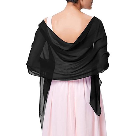 Blød Chiffon Pashmina Tørklæde Sjal og Wraps til Formelle Aftenkjoler, Brud Brudepige Sjal til Bryllup (Sort)