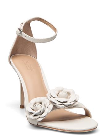 Allie Floral-Trim Nappa Leather Sandal Sandal Med Klack White Lauren Ralph Lauren