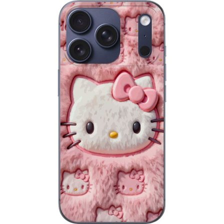 Kompatibelt Mobildeksel til Apple iPhone 17 Pro Hello Kitty rosa fluffy bakgrunn med ikoniskt ansikt og kawaii-estetikk