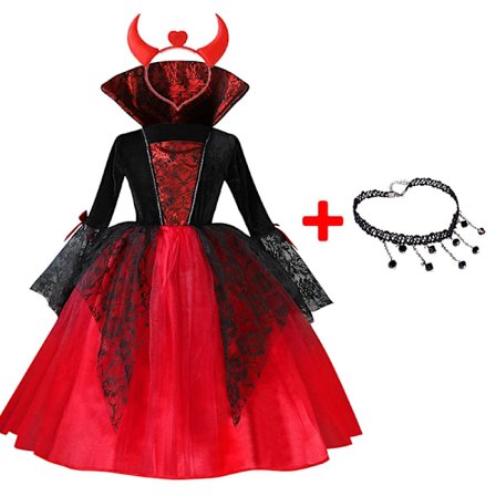 2024 Pige Cosplay Vampyr Halloween Kjole Til Børn Spøgelsesbrud Gotisk Kostume Grev Vampiran Karneval Outfit Sort Rød Tøj 3PCS Spøgelsesbrud B