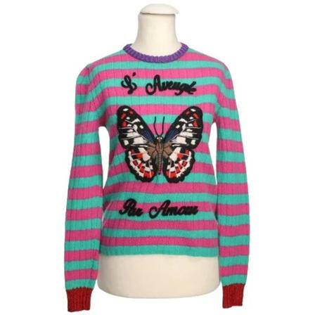 Gucci Vintage, Pre-owned Wool tops Blauw, Dames, Maat:S