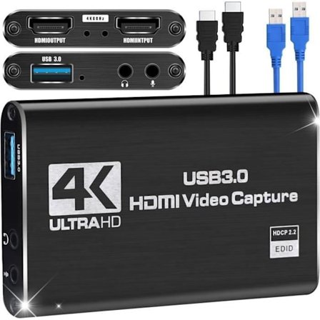 HDMI-kaappauskortti - LECOO - 4K - Full HD 1080P - USB 3.0 - Yhteensopiva Windows- ja Mac OS -käyttöjärjestelmien kanssa