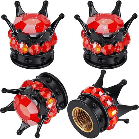 4 stk. Krone Dækventilhætter Bling Håndlavet Krystal Rhinestone, Universal Krom, Attraktive Tilbehør til Bil