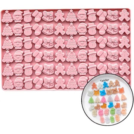 1 stk. Jule Silikoneform, Peberkagemand, Juletræ, Julemand, Julestrømpe, Snemand og Klokkeform