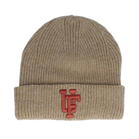 Upfront - Beige cuff Lue - Spinback Rib Beanie Light Khaki/Orange Cuff @ Hatstore