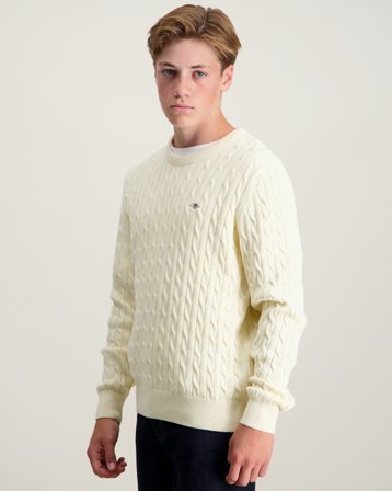 GANT SHIELD COTTON CABLE C-NECK Cremefarben Pullover Jungen - Kids Brand Store