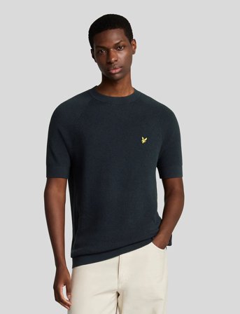 Lyle & Scott Linen Blend Knitted T-Shirt - Navy - XS
