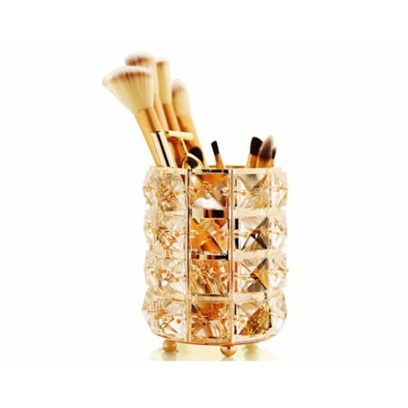 Gyllen Krystall Sminkekoster Holder Organizer for Kosmetikk Kam Koster, Øyenbryn Penn Blyant Oppbevaringsboks Beholder, Gyllen, 11*11*14CM