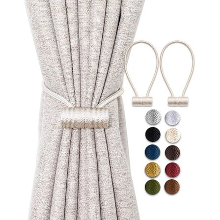 2-pak (beige) magnetiske gardinholdere med større magnet, 40 cm, til mørklægnings- og transparente gardiner