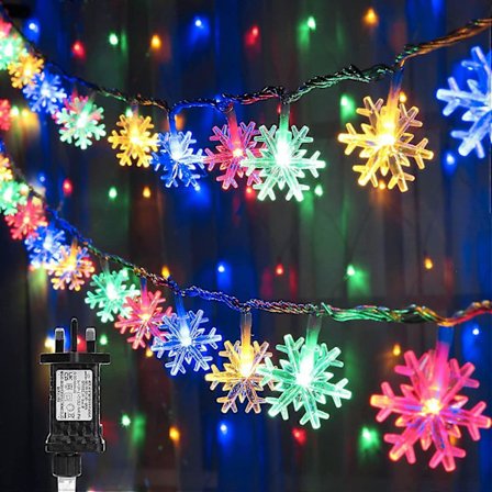 Ulkokäyttöön Joulukoristeet Lumihiutale Valosarja 100 LED 10m Pistotulppaliitäntäinen Keijuvalo 8 Tilaa Vedenpitävät Tuikkivat Valot Jouluun Häihin 