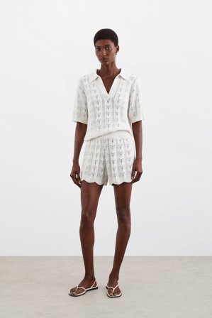 Soft Goat - Crochet Shorts - Women cashmere pants - S - Off White