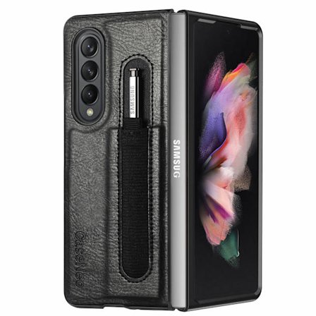 Etui til Samsung Galaxy Z Fold 3 Gentleman Sort Penholder Foldbar Skærm Læder Hårdt Pen Etui