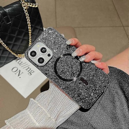 Magnetisk telefoncover med elektropletteret glitter TPU-ramme til en bestemt mærkemodel (FMY) Multicolor Style D